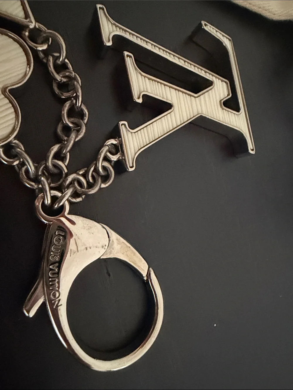 Louis Vuitton Cream and Silver Monogram Flower Key Holder
